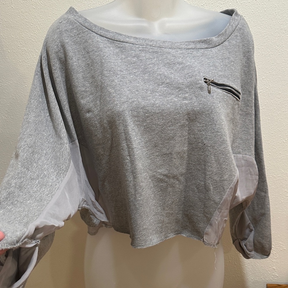 Gray Women's Top with Zipper Detail